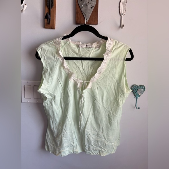Tommy Hilfiger Light Green Lace Accent Blouse - Picture 1 of 3